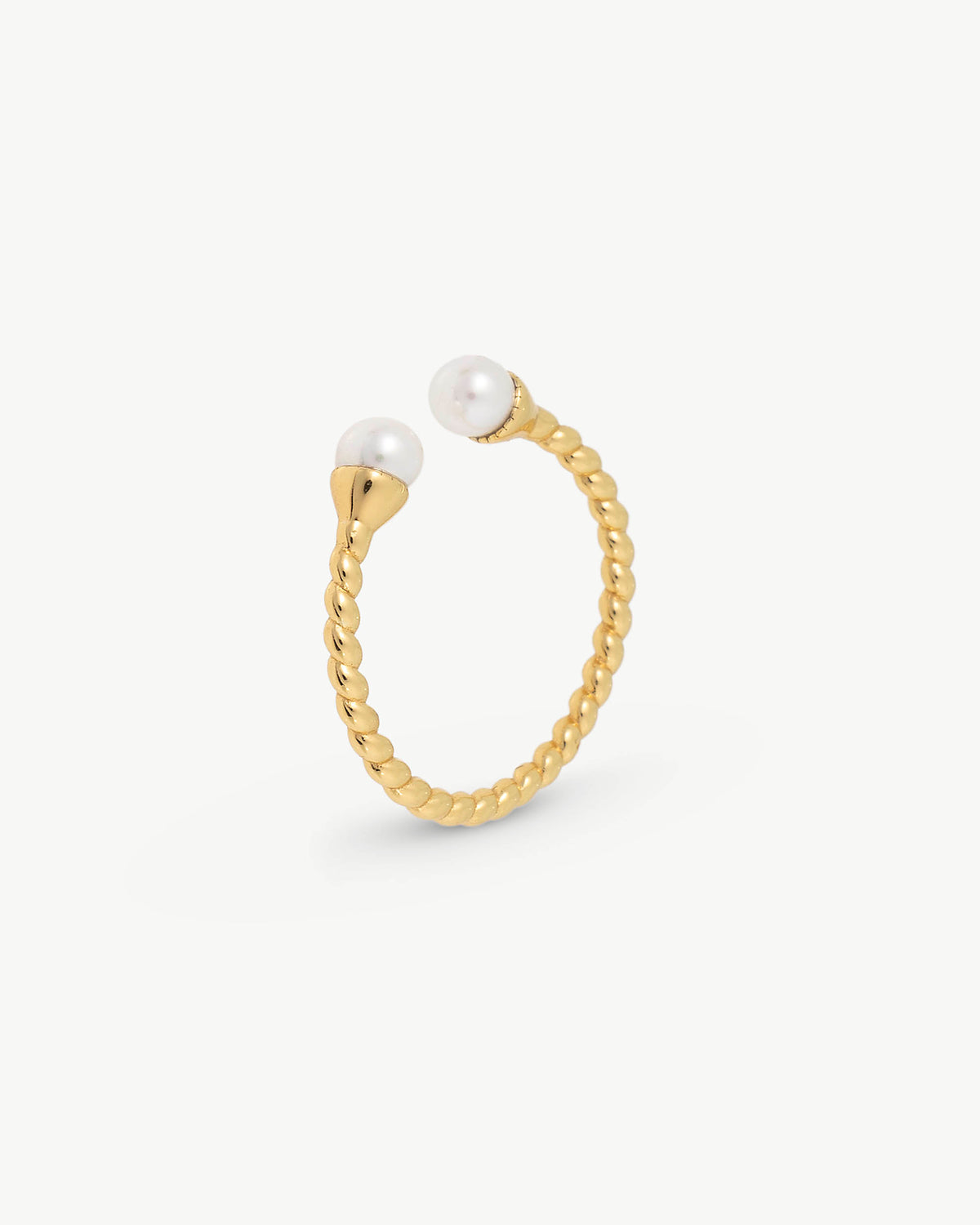 Goldring mit zwei weißen Perlen Twist
