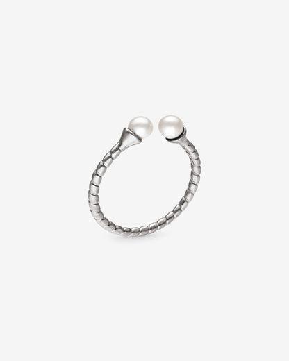 Anillo Acero con Perlas Blancas Twist