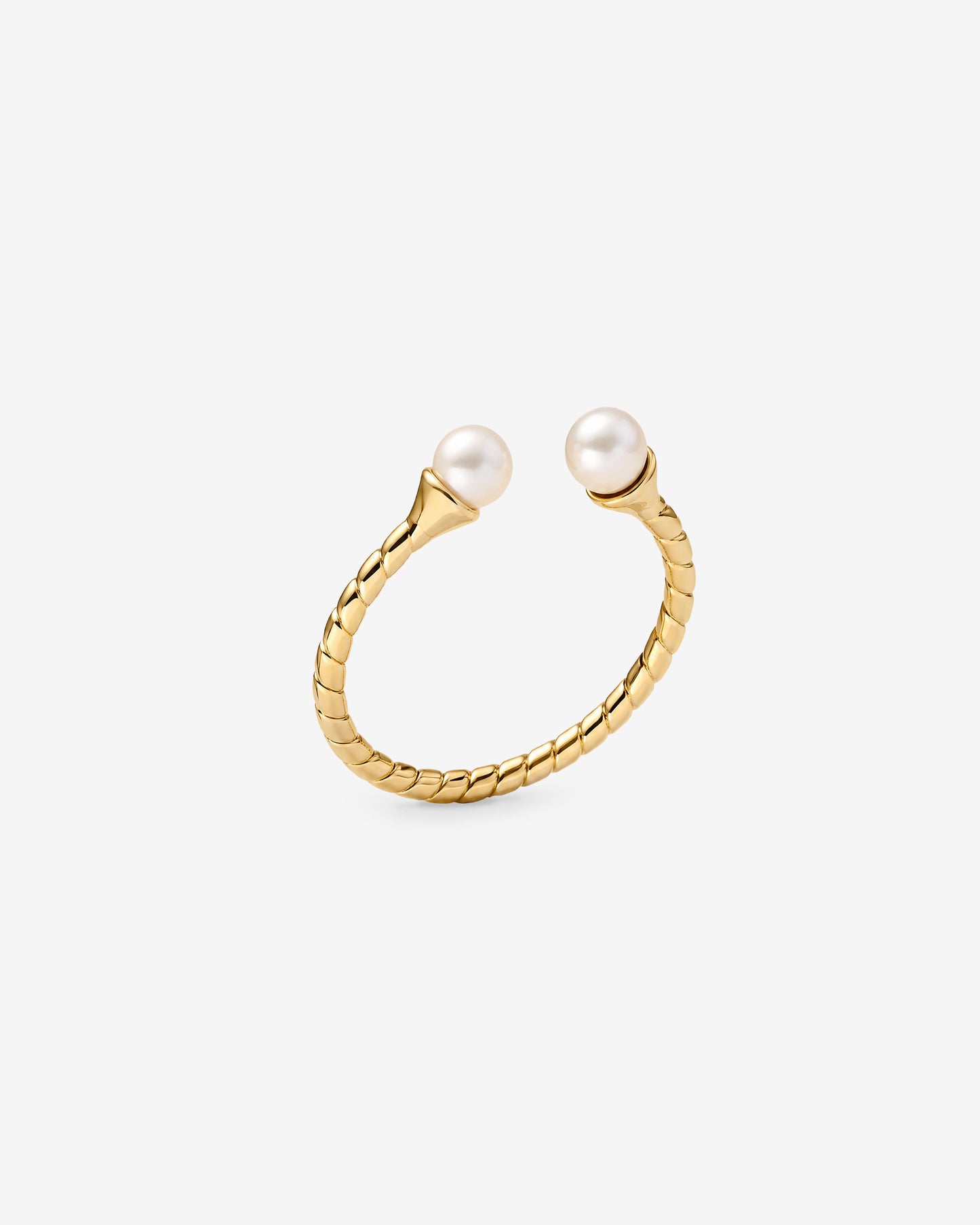 Anillo Acero Dorado con Perlas Blancas Twist