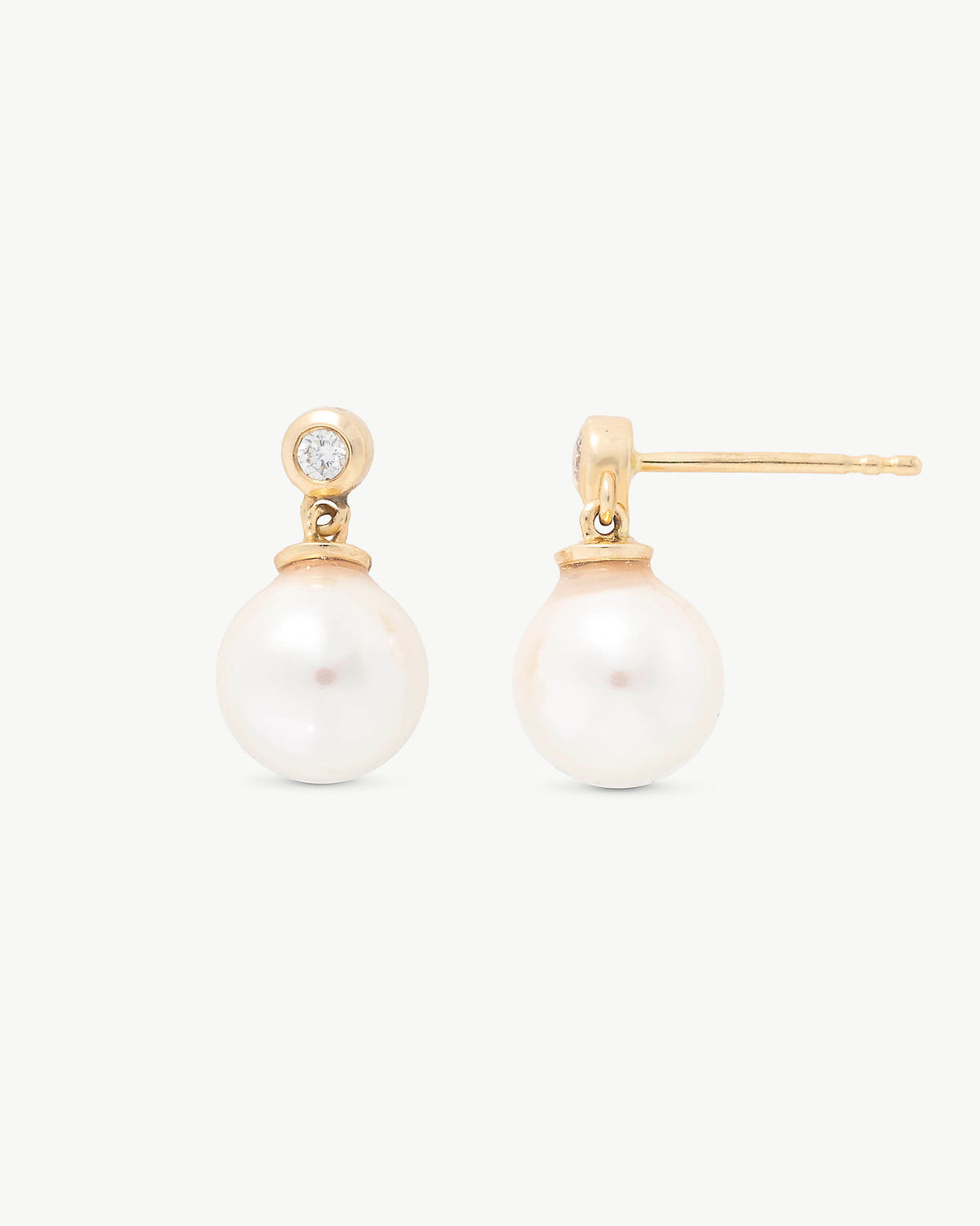 Pendientes Oro, Perla 8mm y Diamante Gold