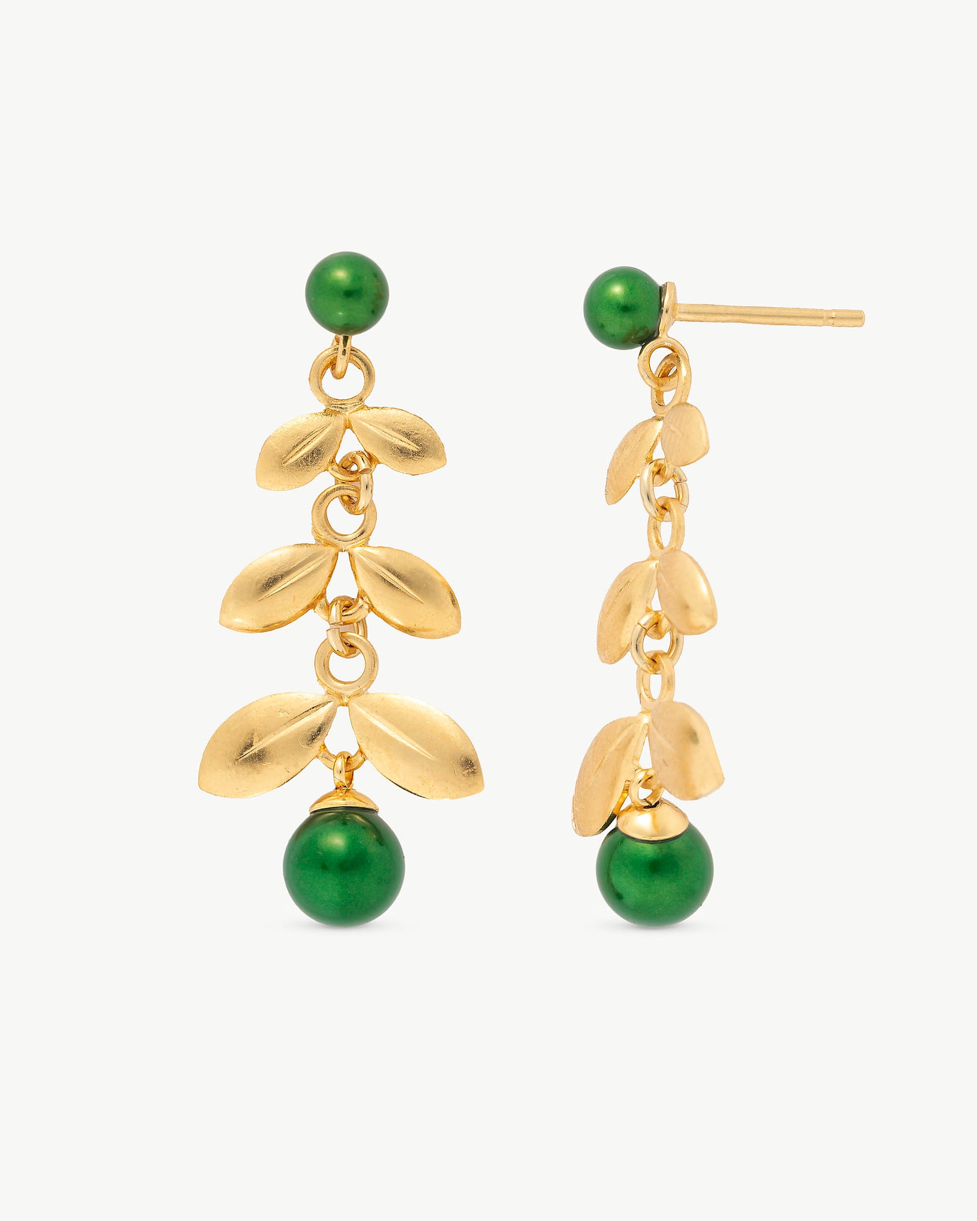 Long Pearl Earrings with Leaves Green Bloom MAJORICA – Majorica