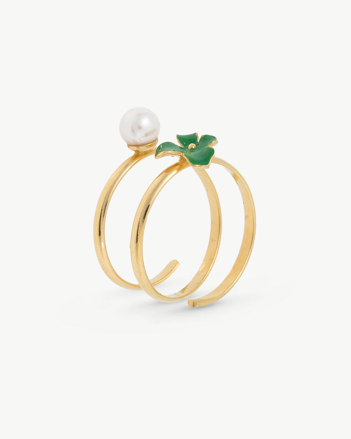 Pearl and Flower Ring 5mm Green Mini Flowers