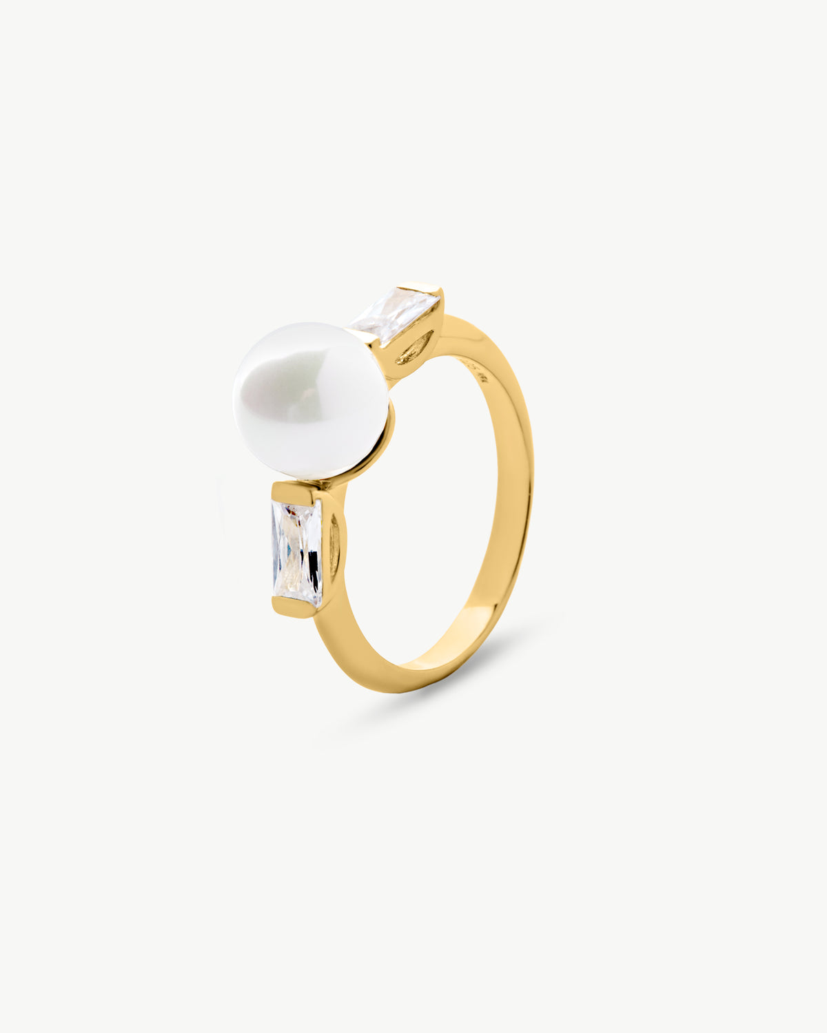 Perle Ring 8mm und 2 Zirkonia Gold Selene