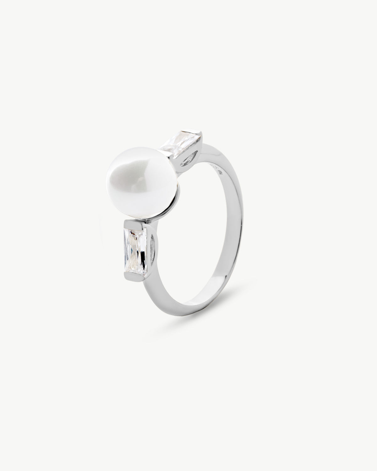  Perle Ring 8mm und 2 Zirkonia Selene