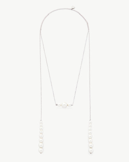 Silver Necklace 110cm long with Pearls Petit