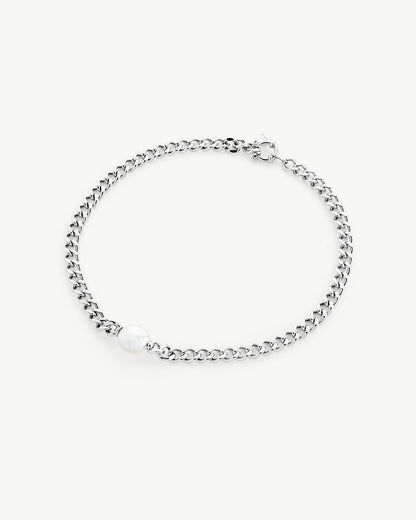 Necklace Chain  with Oval Pearl Puffy Pearls