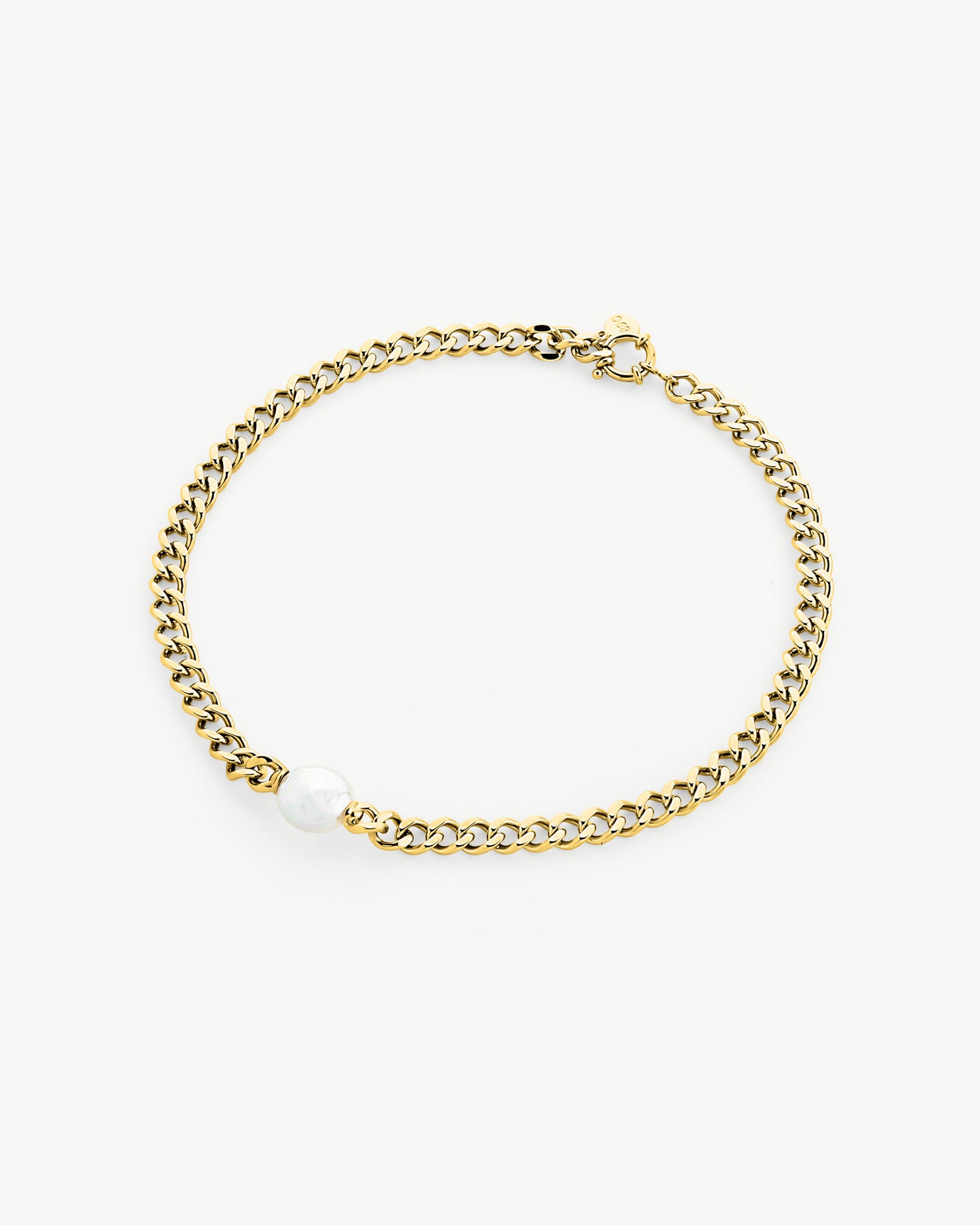 Necklace Gold Chain with Oval Pearl Puffy Pearls