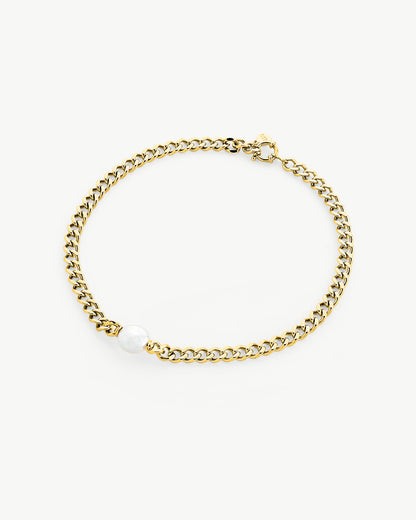 Necklace Gold Chain with Oval Pearl Puffy Pearls