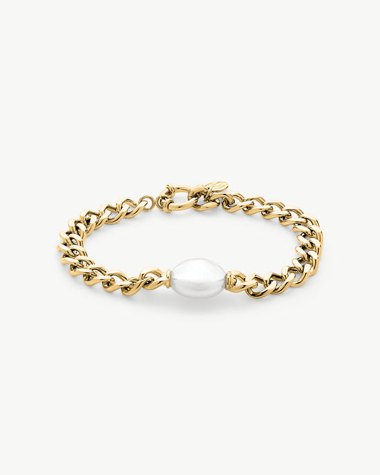 Bracelet Gold Chain with Oval Puffy Pearls