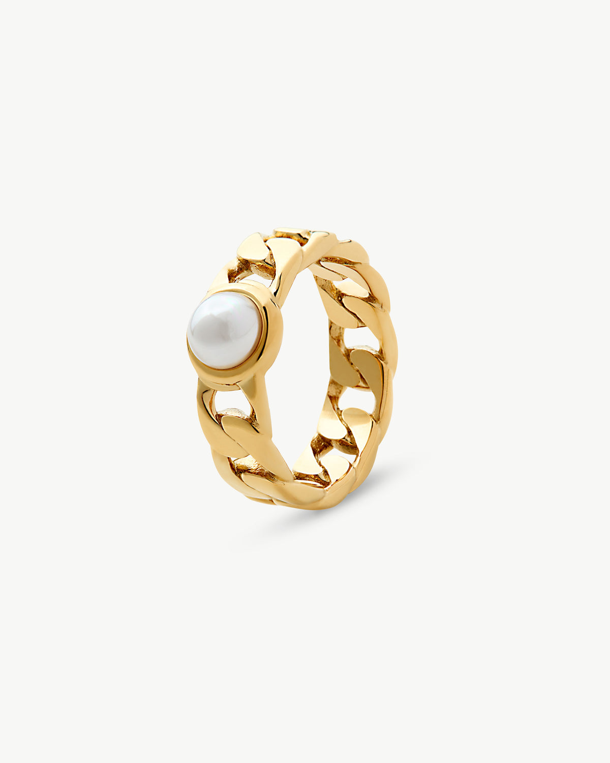 Goldfarbener Halbperlen-Kettenring Puffy Pearls