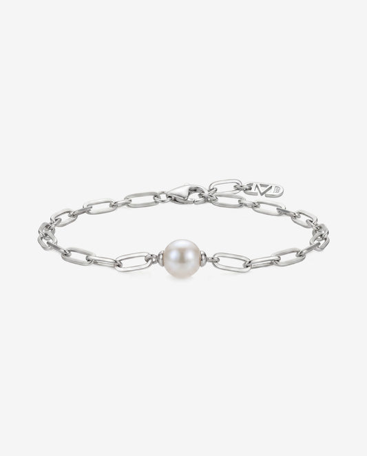 Pulsera Plata Eslabones y Perla 10 mm. Links