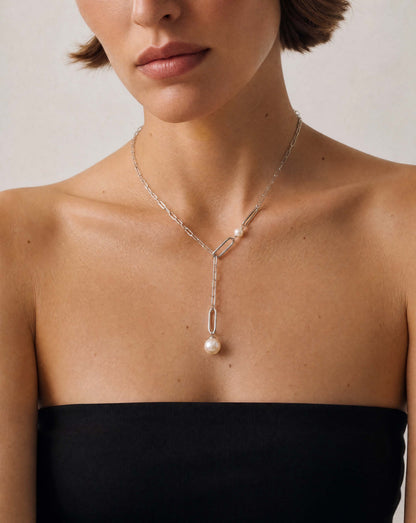 Halskette Silber Gliederkette und Perlen Links