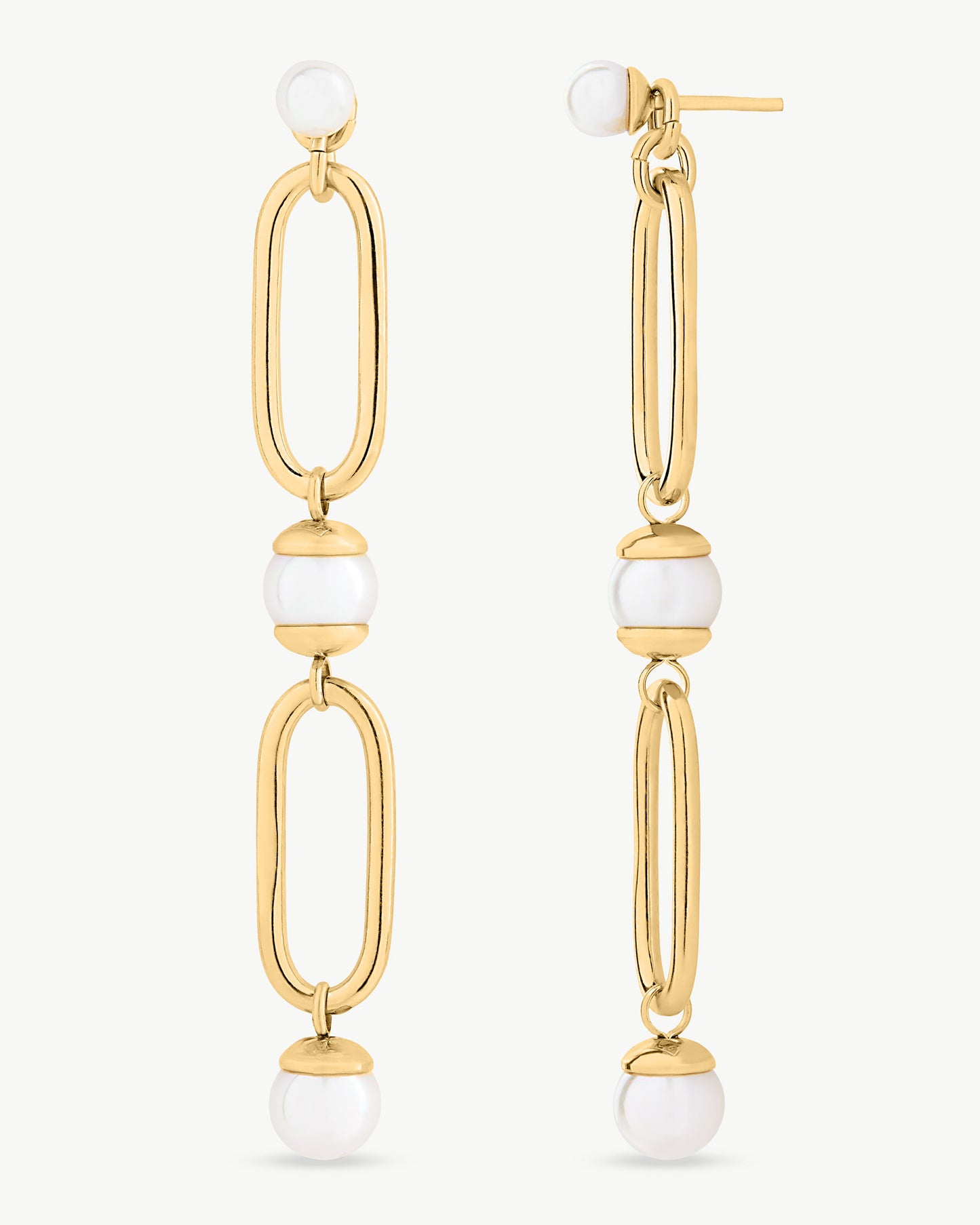 Earrings Long Gold Link and Pearl Links