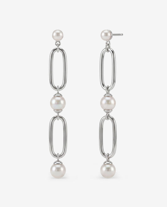 Long Silver Earrings with Pearls Link 