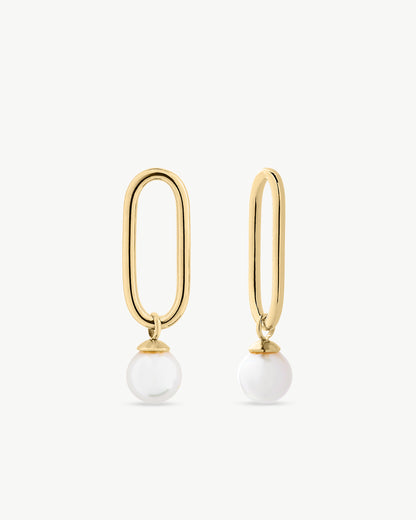 Earrings Short Gold Link and Pearl Links