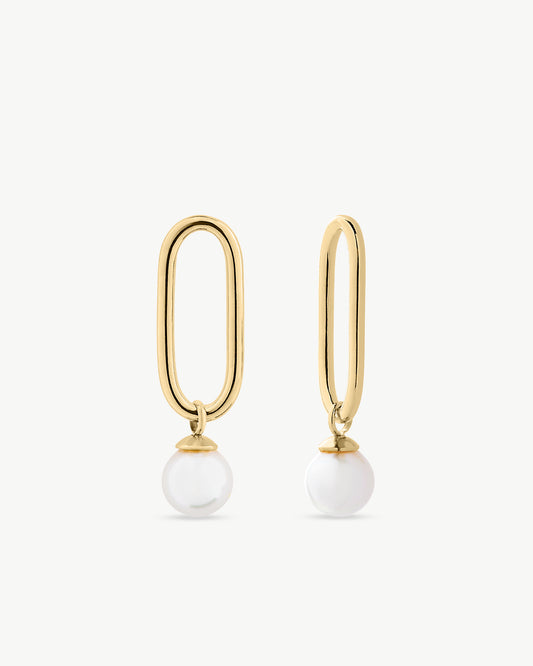 Earrings Short Gold Link and Pearl Links