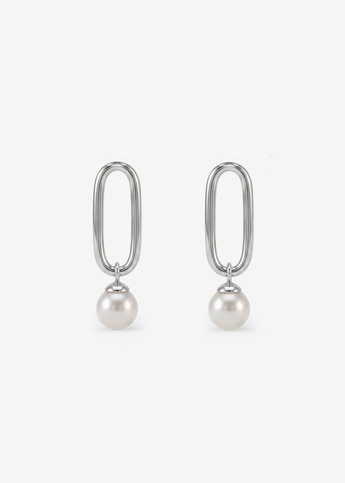Ohrringe Kurz Gliederkette Silber und Perle Links