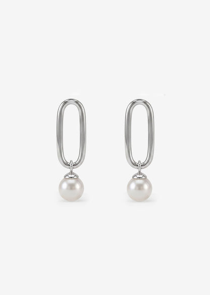 Ohrringe Kurz Gliederkette Silber und Perle Links
