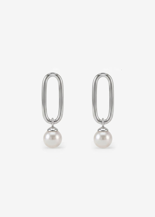 Short Silver Earrings with Pearls Links