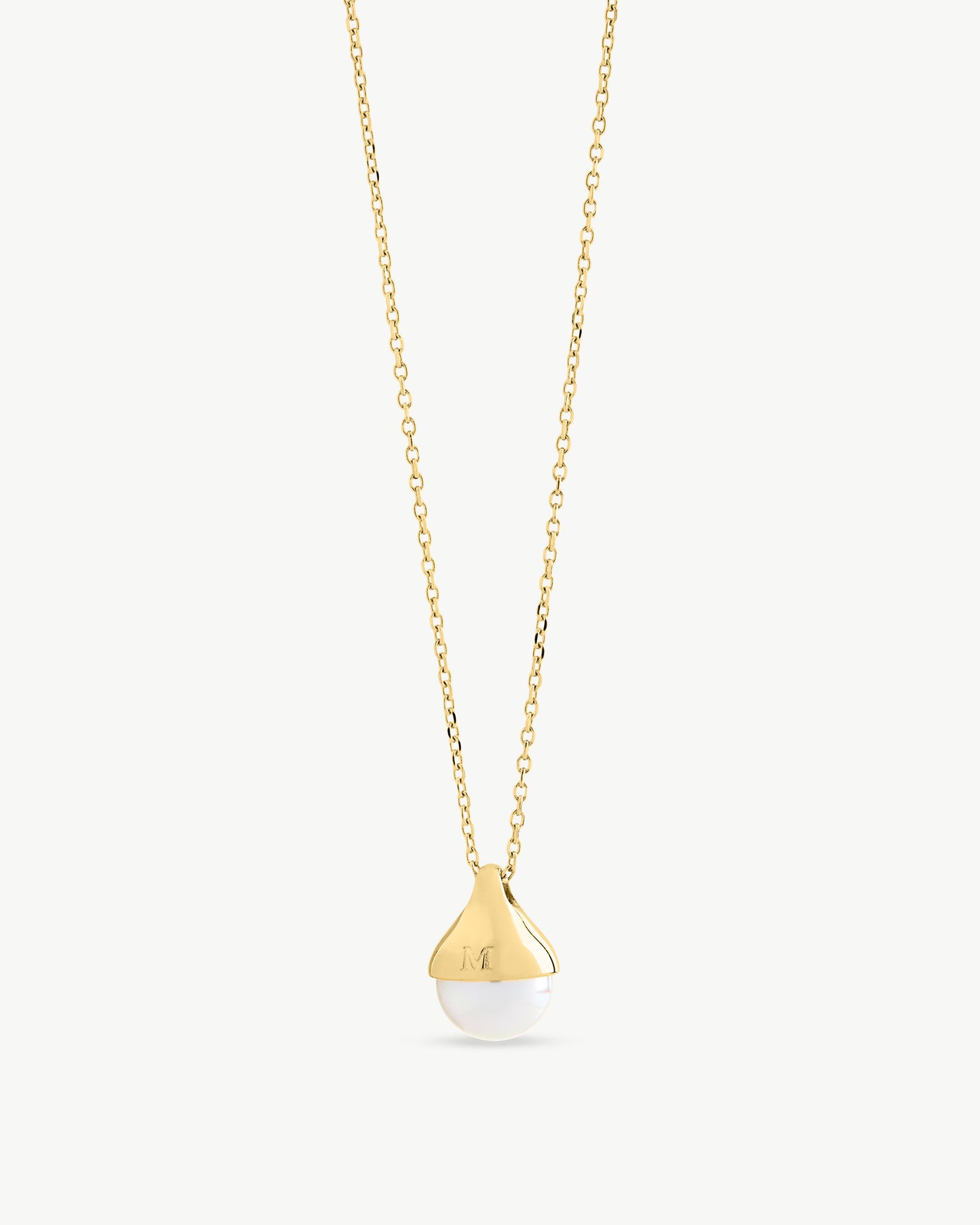 Necklace with Gold Pendant and 10mm Pearl Drop