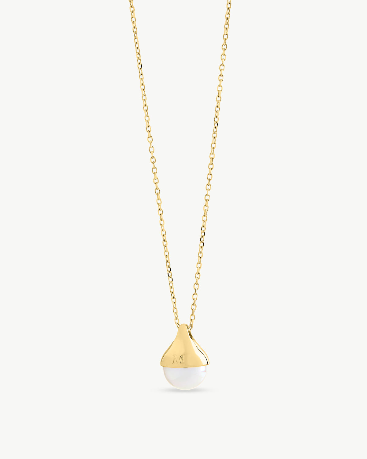 Necklace with Gold Pendant and 10mm Pearl Drop