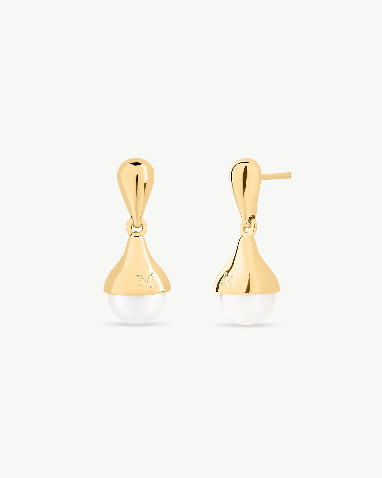 Gold Pearl Earrings 8mm Drop 