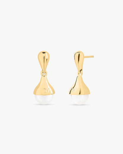 Gold Pearl Earrings 8mm Drop 