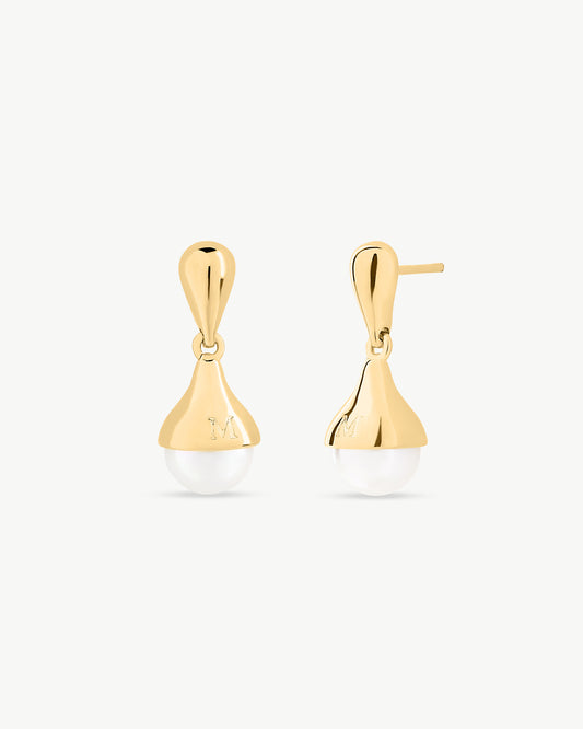 Gold Pearl Earrings 8mm Drop 