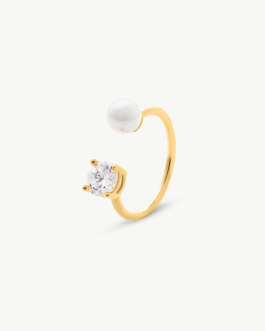 Open Pearl and Zirconia Ring Gold Zirconia