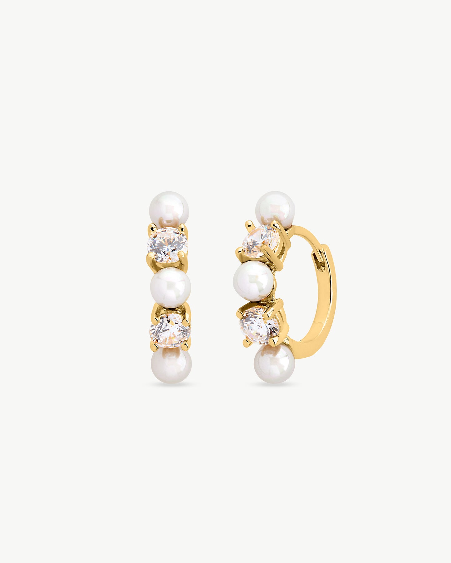 Hoop Earrings with Pearls and Zirconia Gold Zirconia