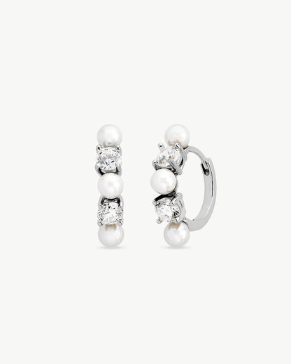 Pendientes Aro con Perlas y Circonitas Zirconia