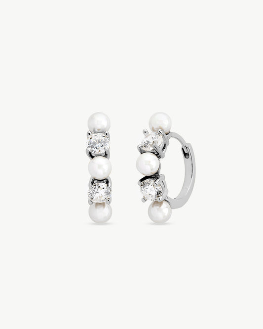 Hoop Earrings with Pearls and Zirconia