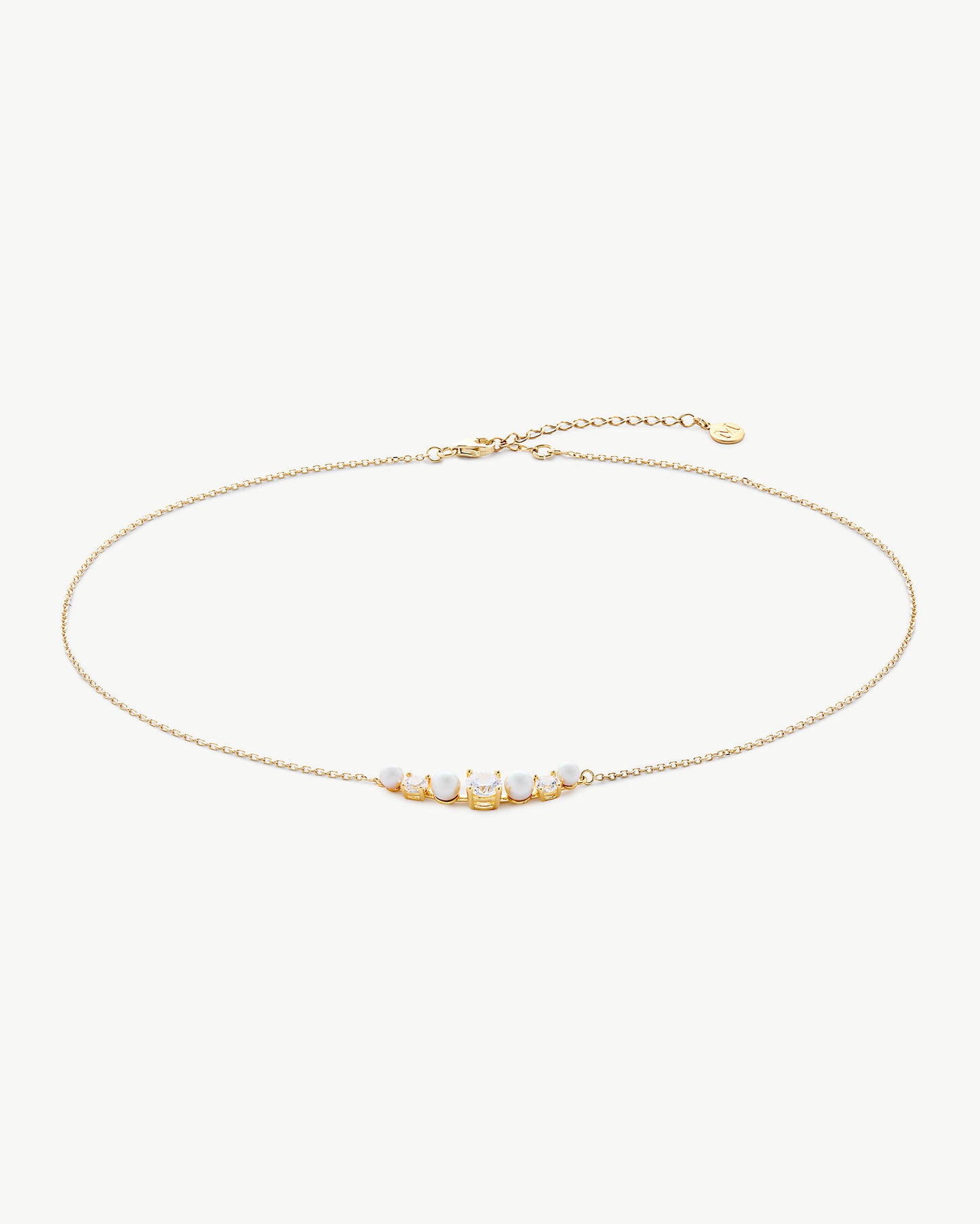 Gold Zirconia Chain Necklace with Pearls and Zirconia