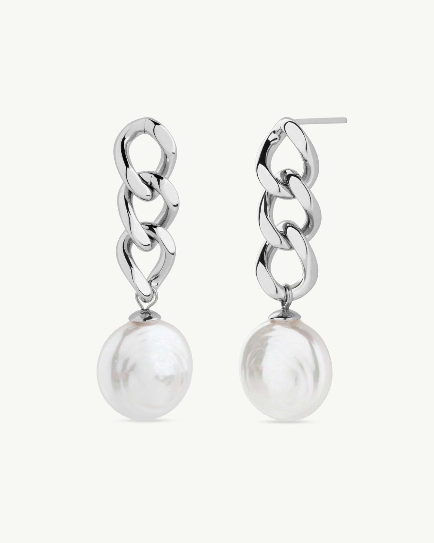Pendientes Cadena y Perla Oval Puffy Pearls