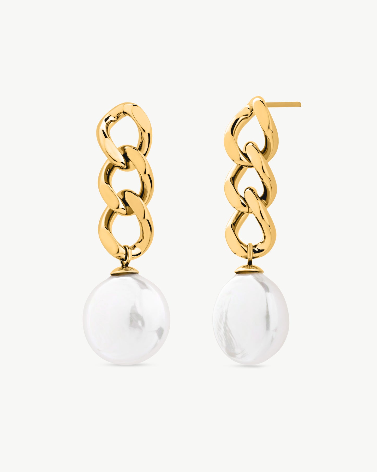  Pearl Earrings Gold Chain and Oval Puffy Pearls