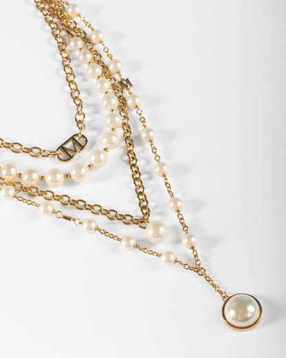  Gold 4 Chain and Pearl Necklace Nivé