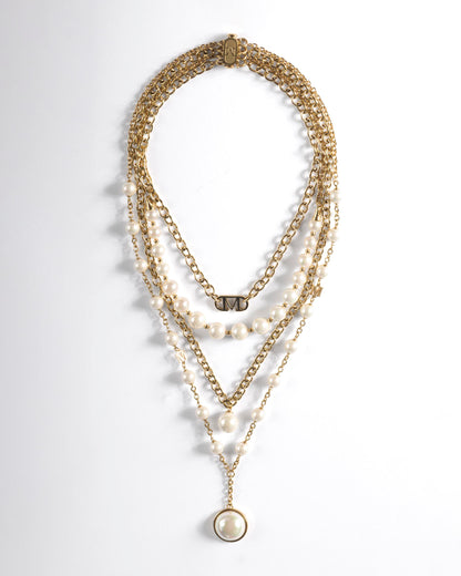  Gold 4 Chain and Pearl Necklace Nivé