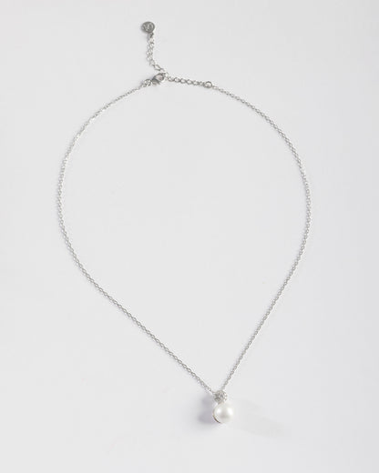 Pearl Pendant Necklace 10mm and Rosette Zirconia Exquisite