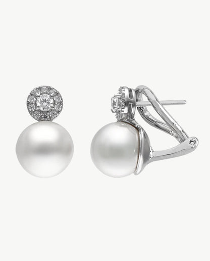 Pearl Earrings 10mm and Rosette Zirconia Exquisite