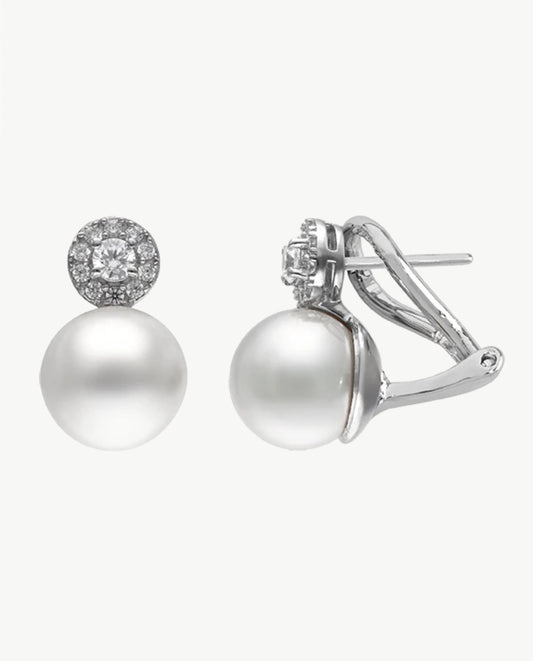 Pearl Earrings 10mm and Rosette Zirconia Exquisite