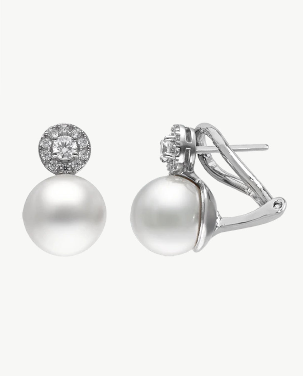 Pearl Earrings 10mm and Rosette Zirconia Exquisite