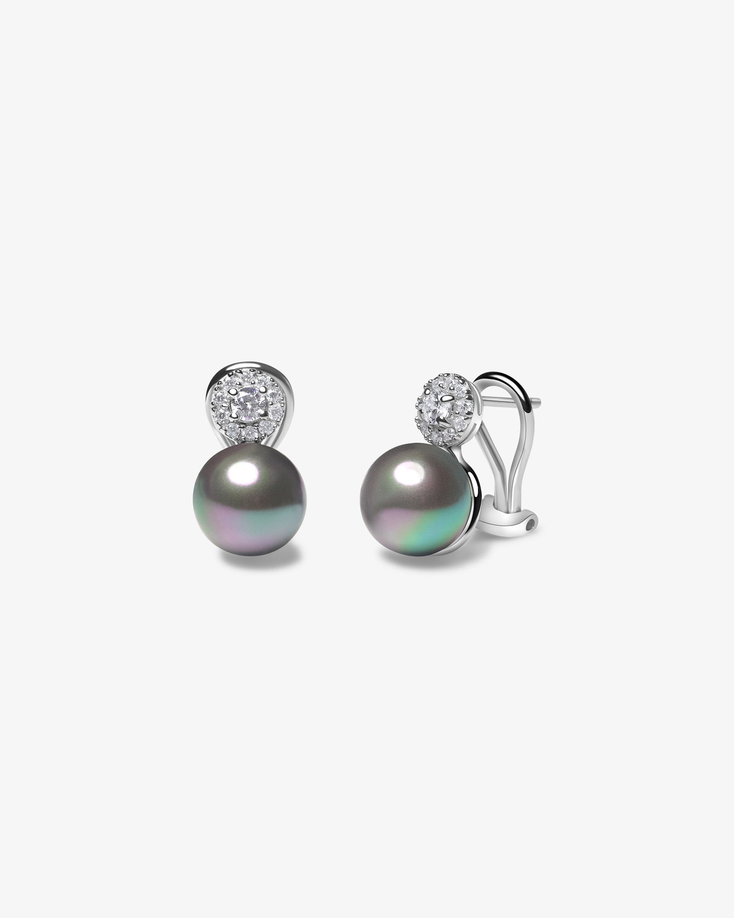 Pendientes de plata con rosetón de circonitas y perla gris Exquisite