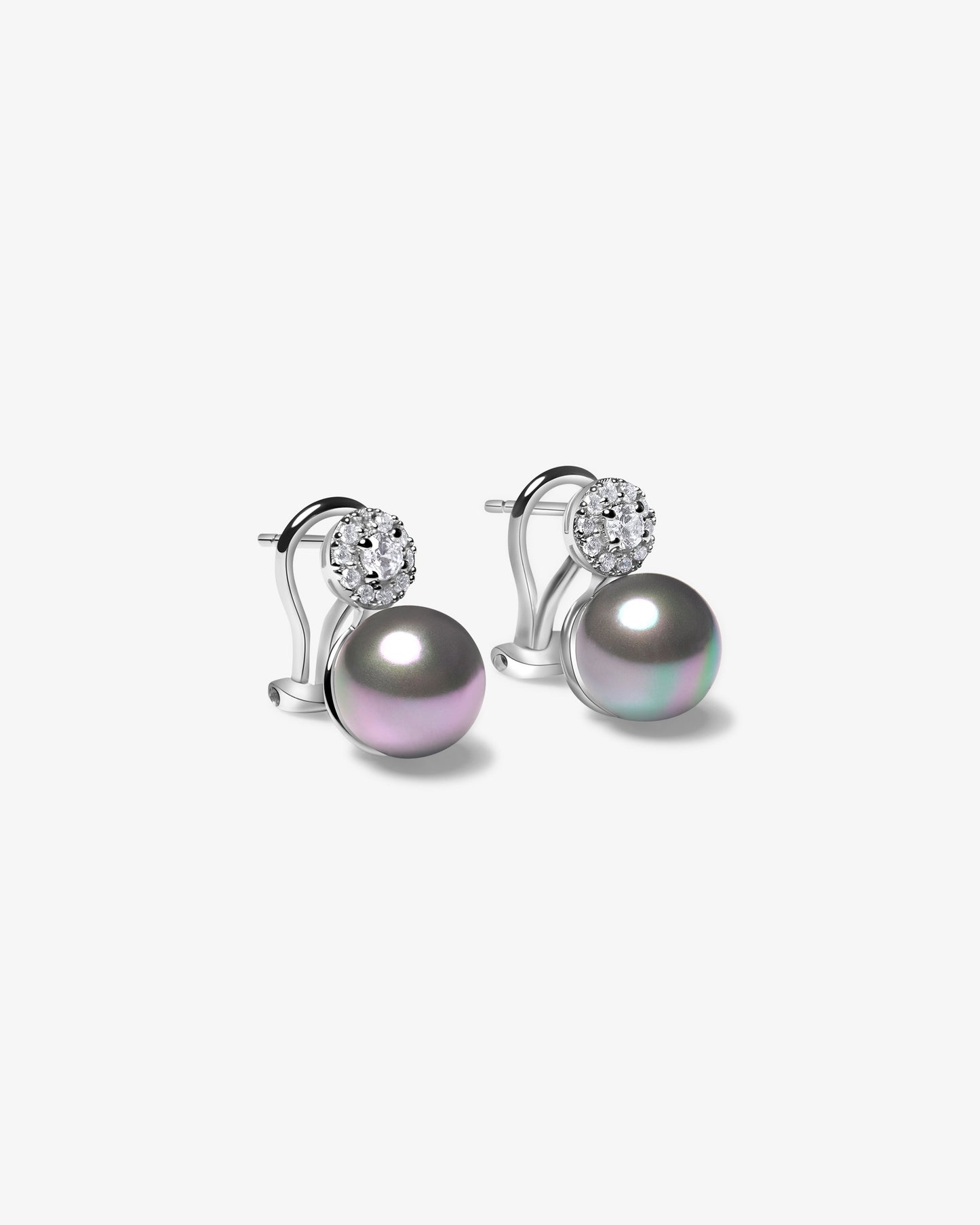 Pendientes de plata con rosetón de circonitas y perla gris Exquisite