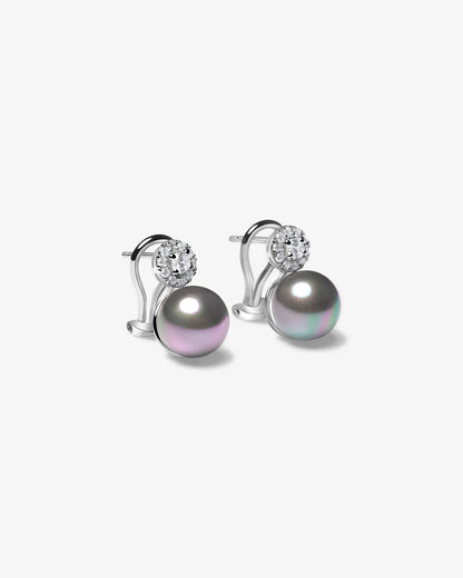 Pendientes de plata con rosetón de circonitas y perla gris Exquisite
