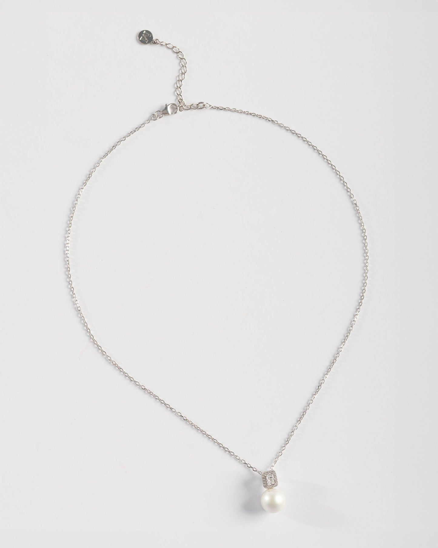 Pearl Pendant Necklace 10mm and Square Zirconia Exquisite