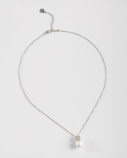 Pearl Pendant Necklace 10mm and Square Zirconia Exquisite