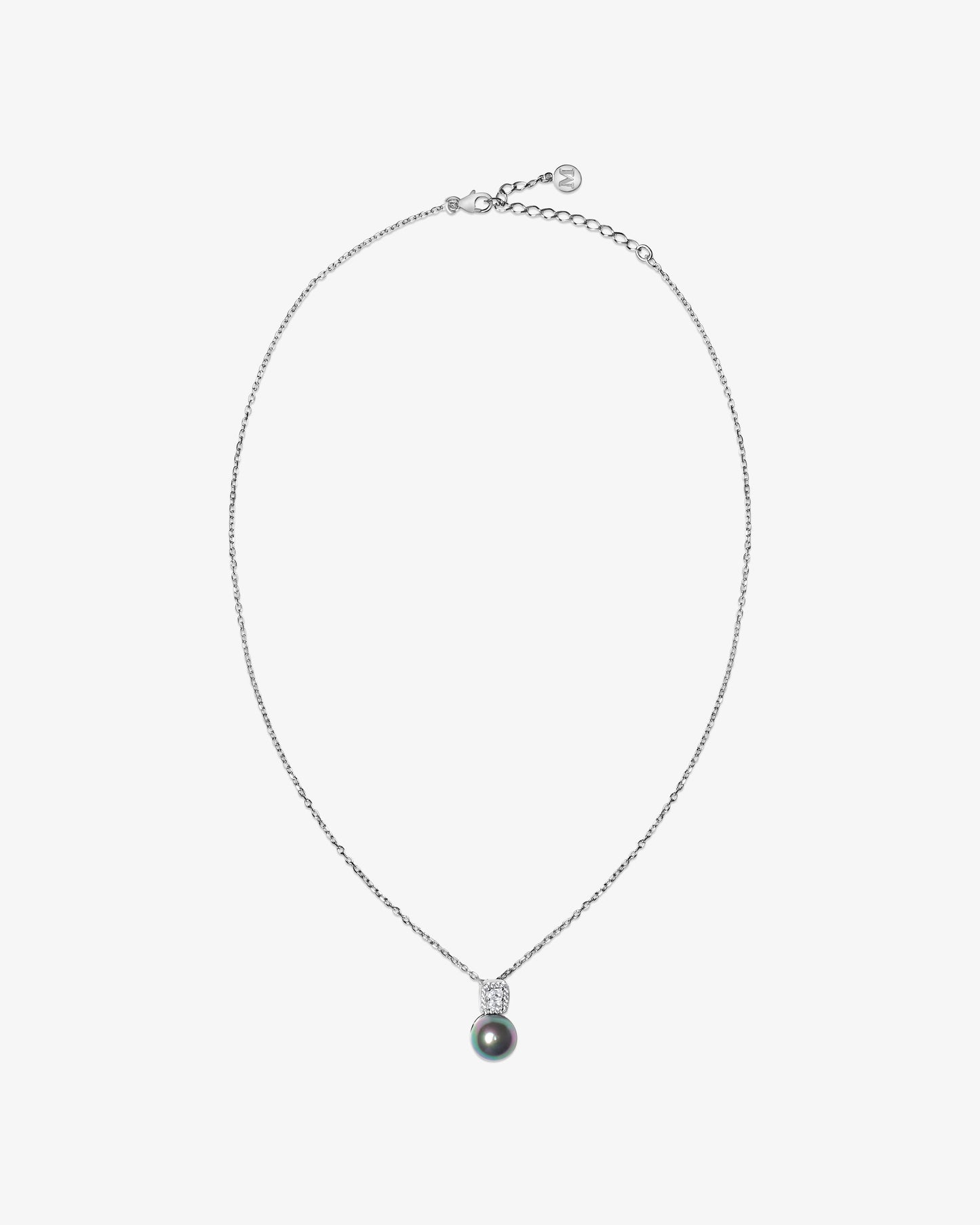 Collar de plata con cuadrado de circonitas y perla gris Exquisite