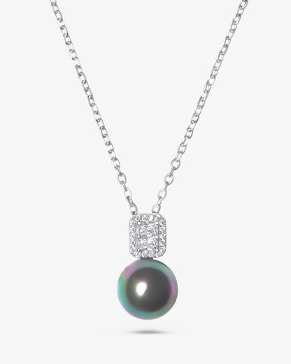 Collar de plata con cuadrado de circonitas y perla gris Exquisite