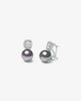 Pendientes de plata con cuadrado de circonitas y perla gris Exquisite