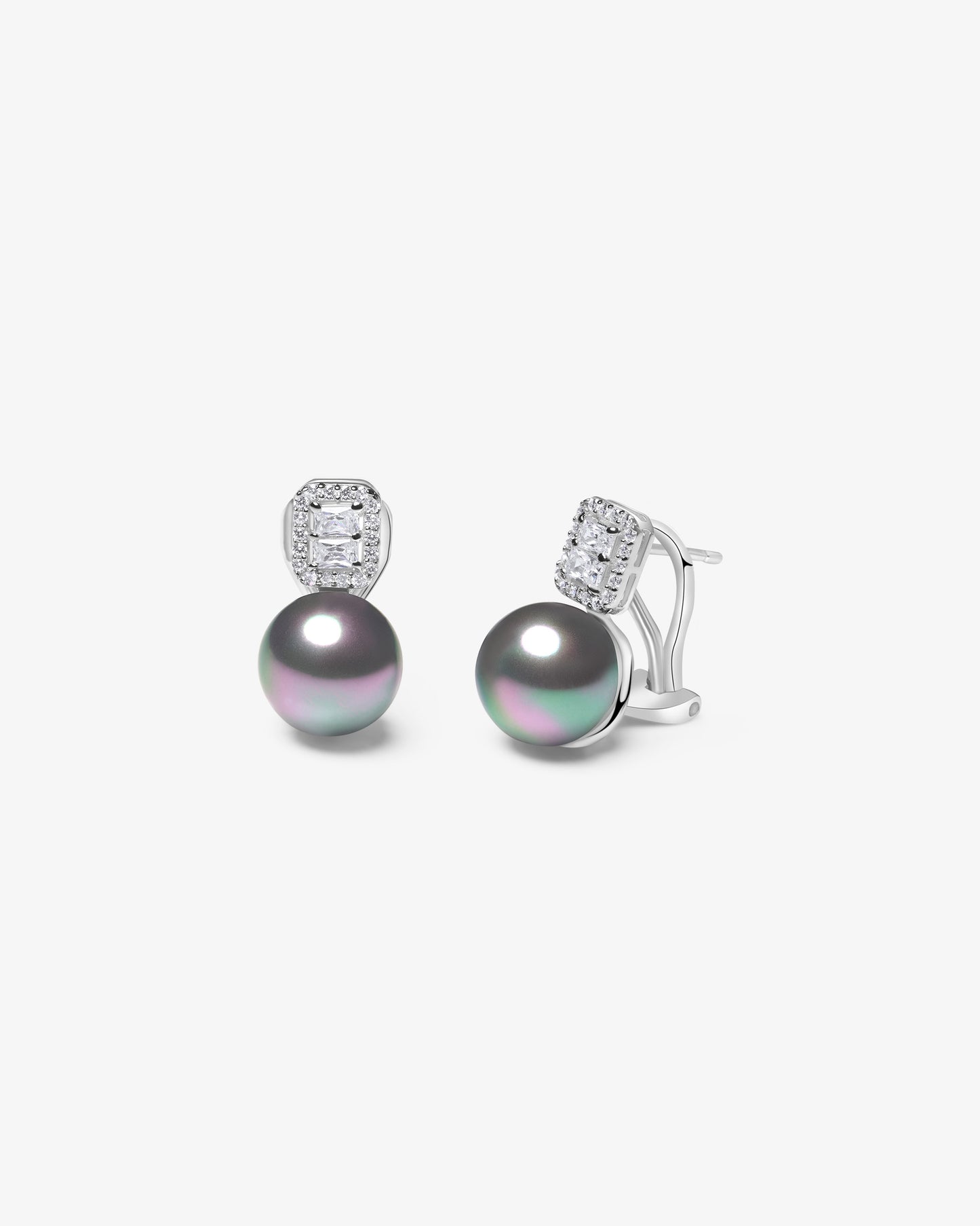 Pendientes de plata con cuadrado de circonitas y perla gris Exquisite